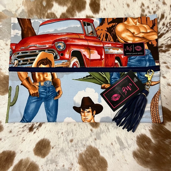Makeup Junkie Handbags - Makeup Junkie Large Cosmetic Bag Themed Clutch Cowboy Western